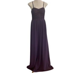 Davids bridal maxi gown purple long beaded spaghetti straps lined women’s size 8